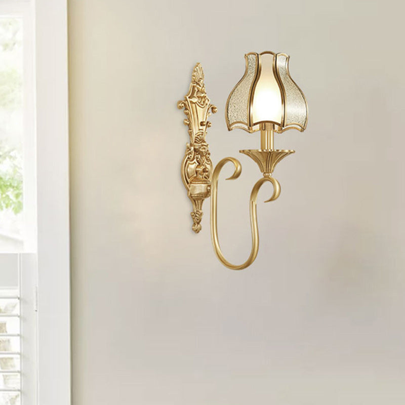 Brass Glass Carved Pattern Wall Lamp