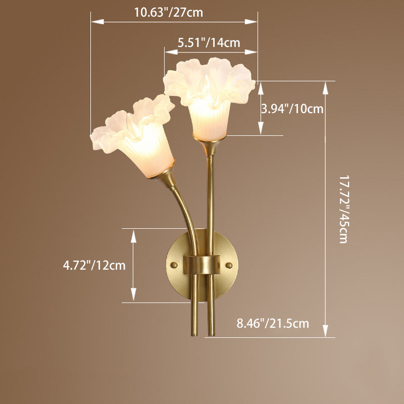 Glass Brass Floral Round 2-Light Wall Lamp