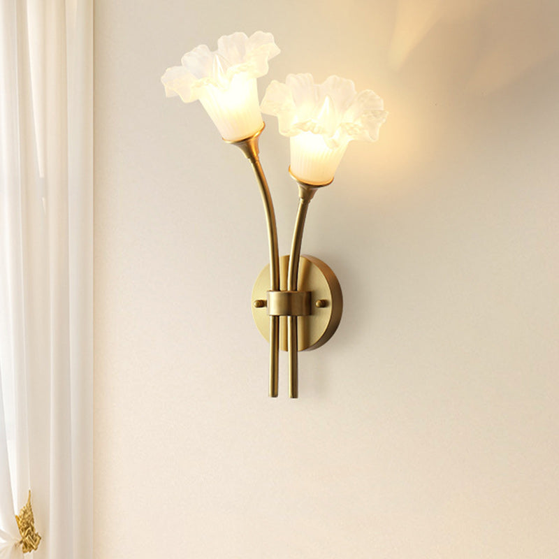Glass Brass Floral Round 2-Light Wall Lamp