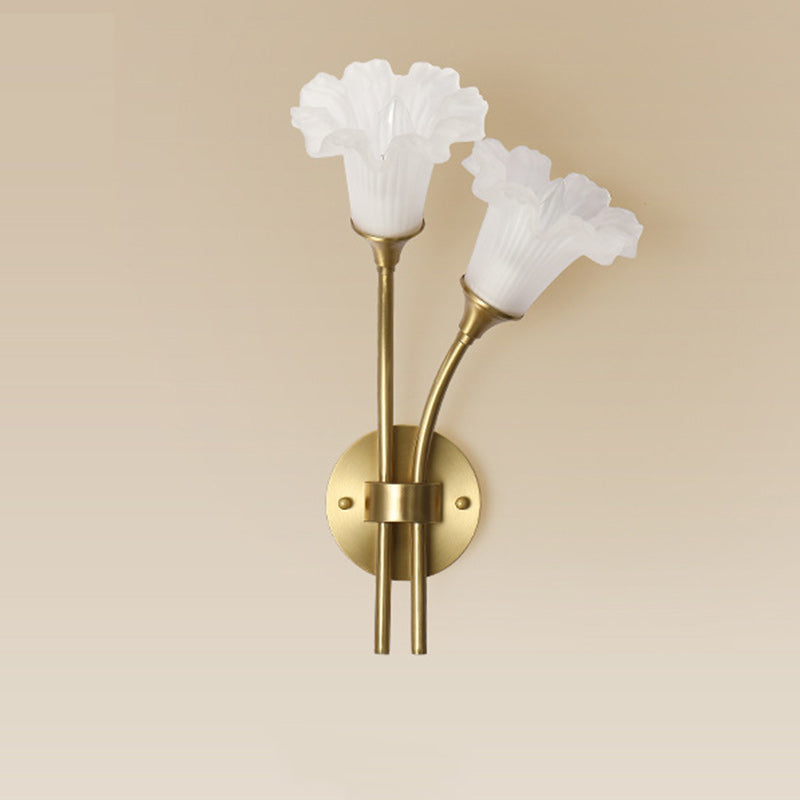 Glass Brass Floral Round 2-Light Wall Lamp