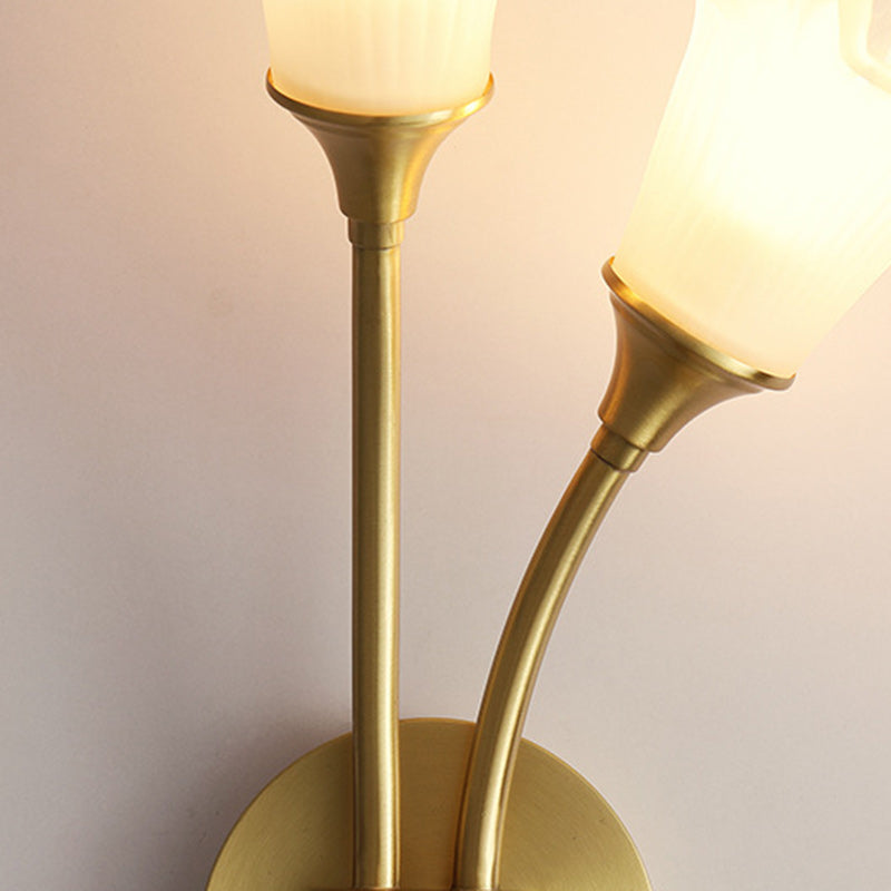 Glass Brass Floral Round 2-Light Wall Lamp
