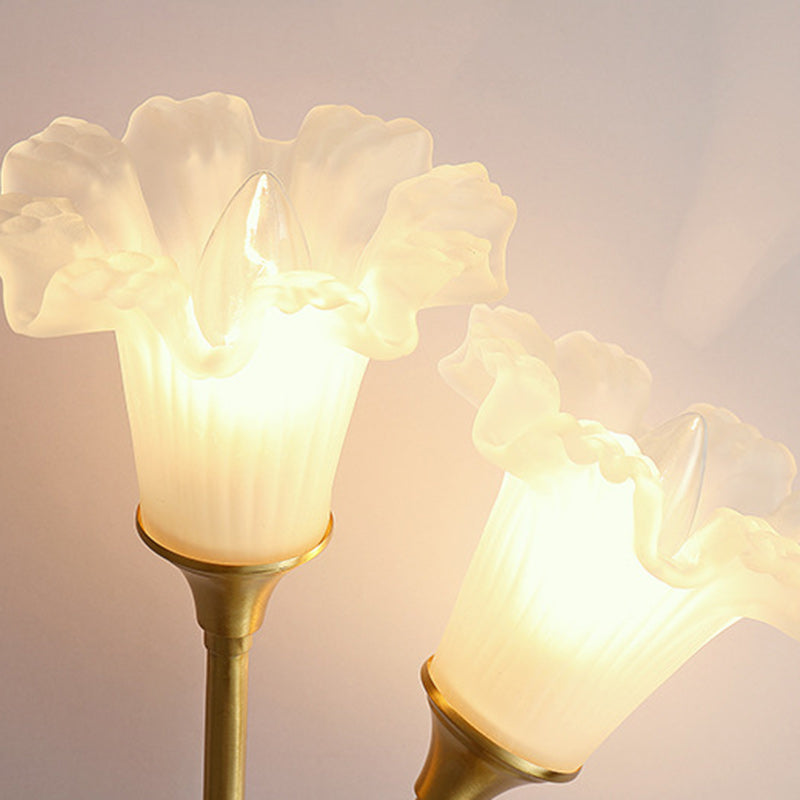 Glass Brass Floral Round 2-Light Wall Lamp