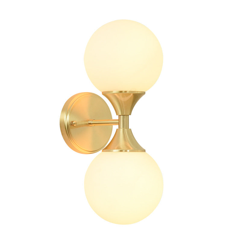 Glass Brass Globe Round 2-Light Wall Lamp