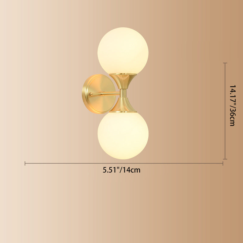 Glass Brass Globe Round 2-Light Wall Lamp