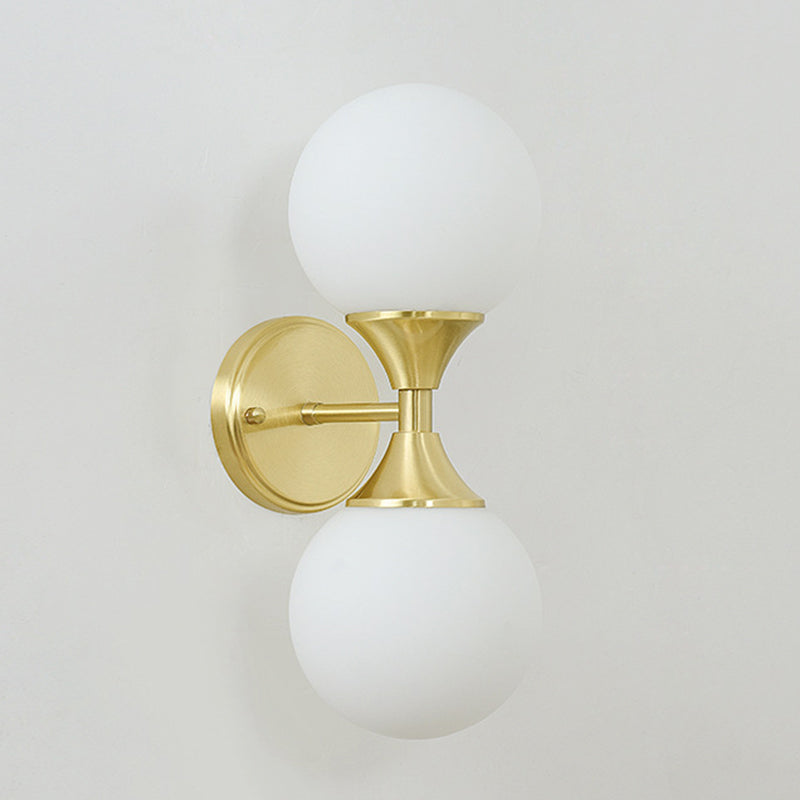 Glass Brass Globe Round 2-Light Wall Lamp