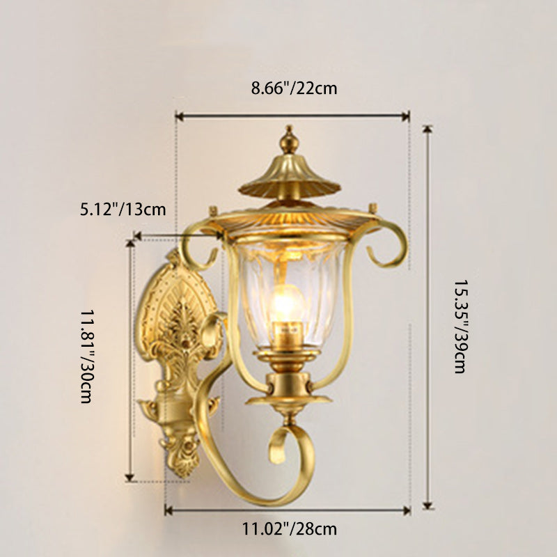 Glass Brass Textured Curved Wall Lamp