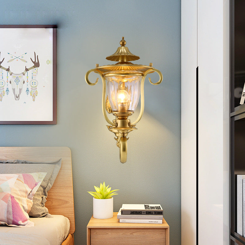 Glass Brass Textured Curved Wall Lamp