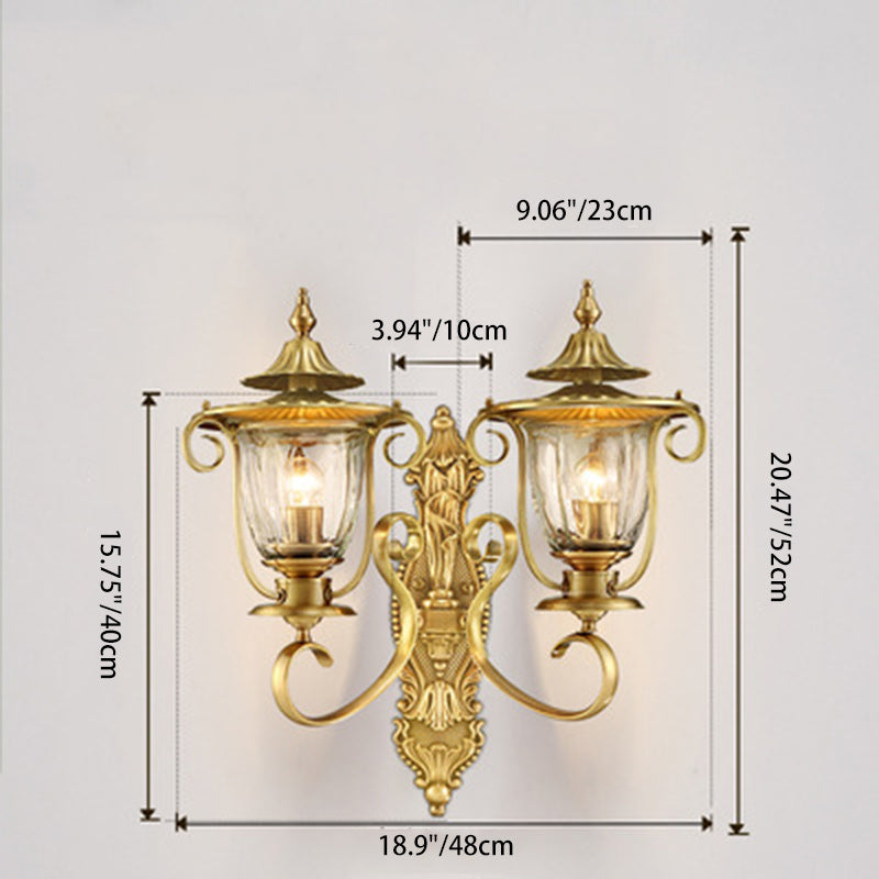 Glass Brass Textured Curved Wall Lamp
