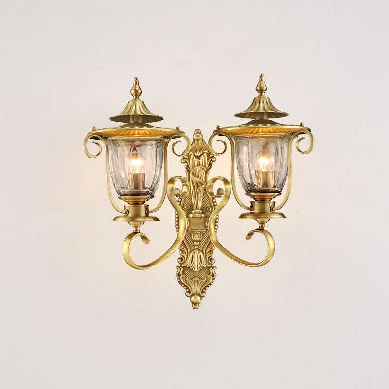 Glass Brass Textured Curved Wall Lamp