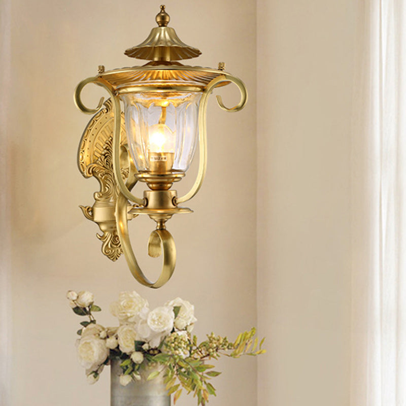 Glass Brass Textured Curved Wall Lamp