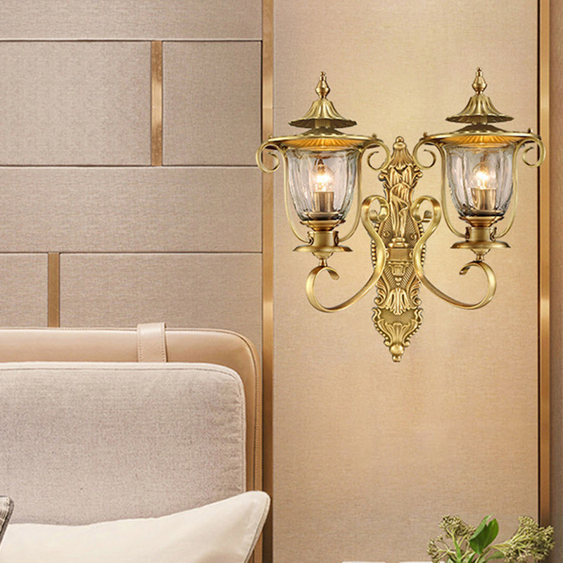 Glass Brass Textured Curved Wall Lamp