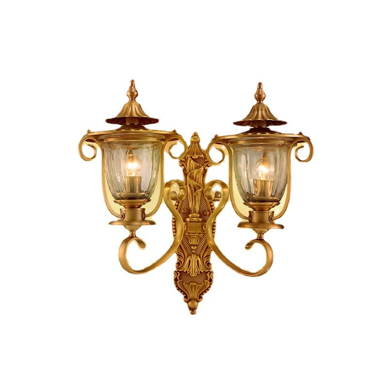Glass Brass Textured Curved Wall Lamp