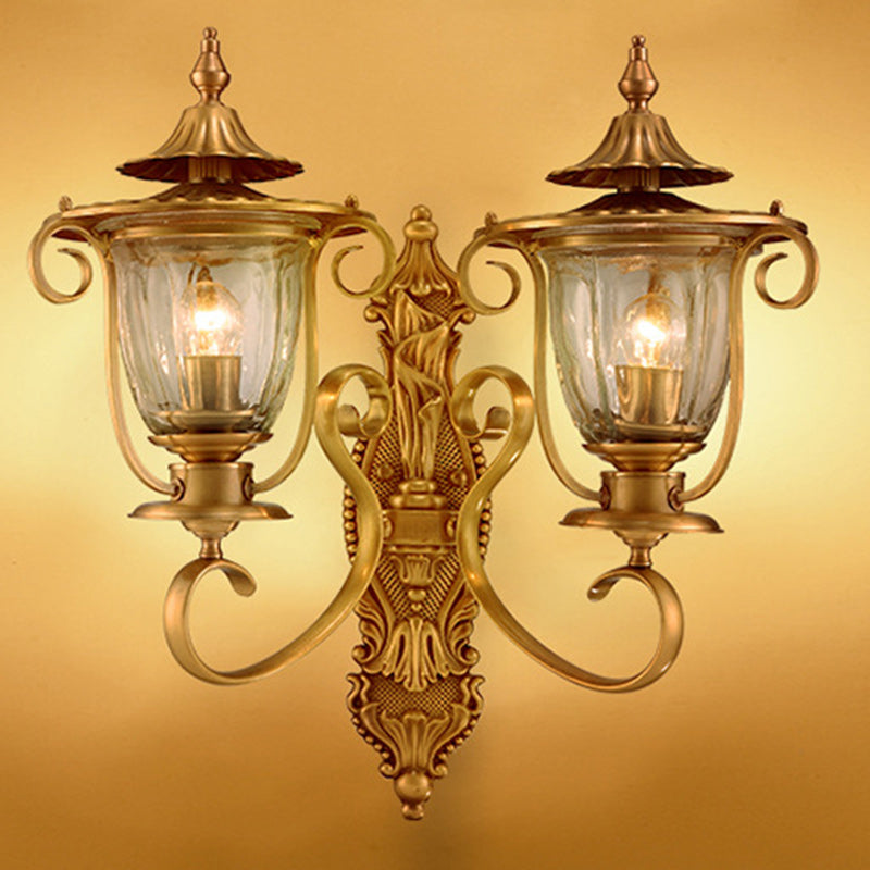 Glass Brass Textured Curved Wall Lamp