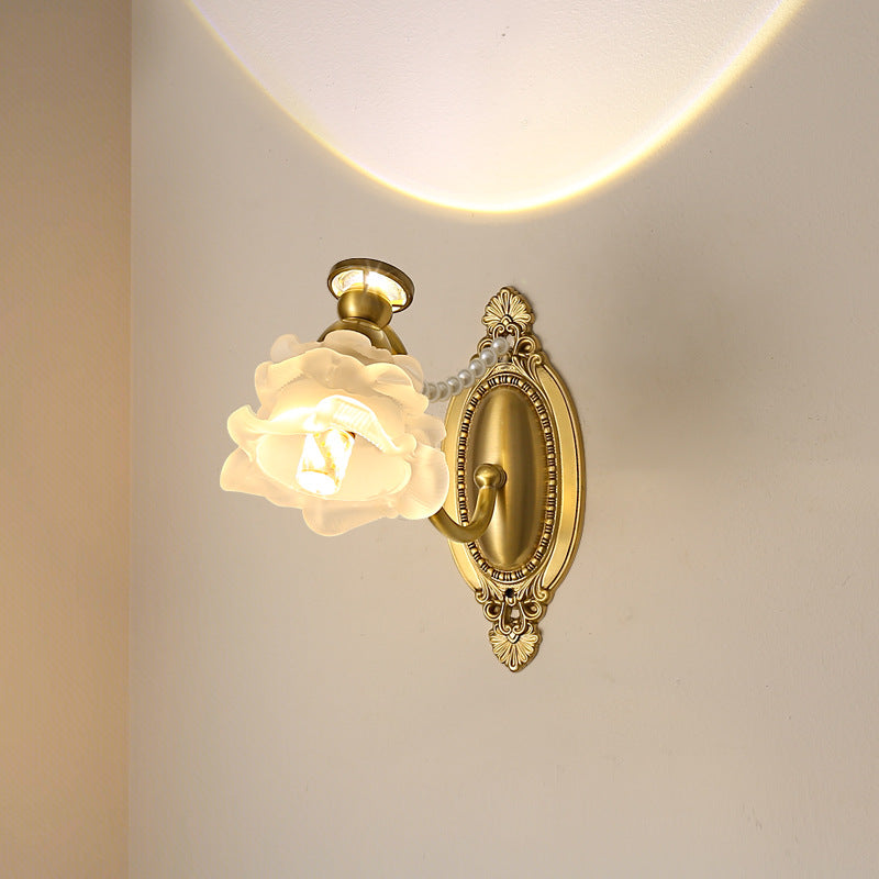 Glass Faux Pearl Brass Wall Lamp
