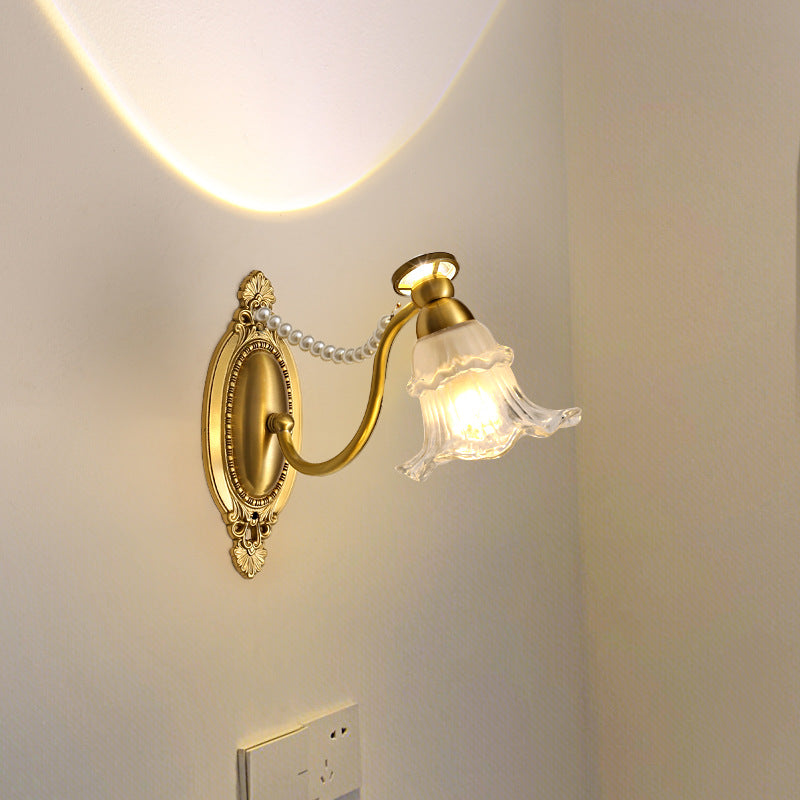 Glass Faux Pearl Brass Wall Lamp