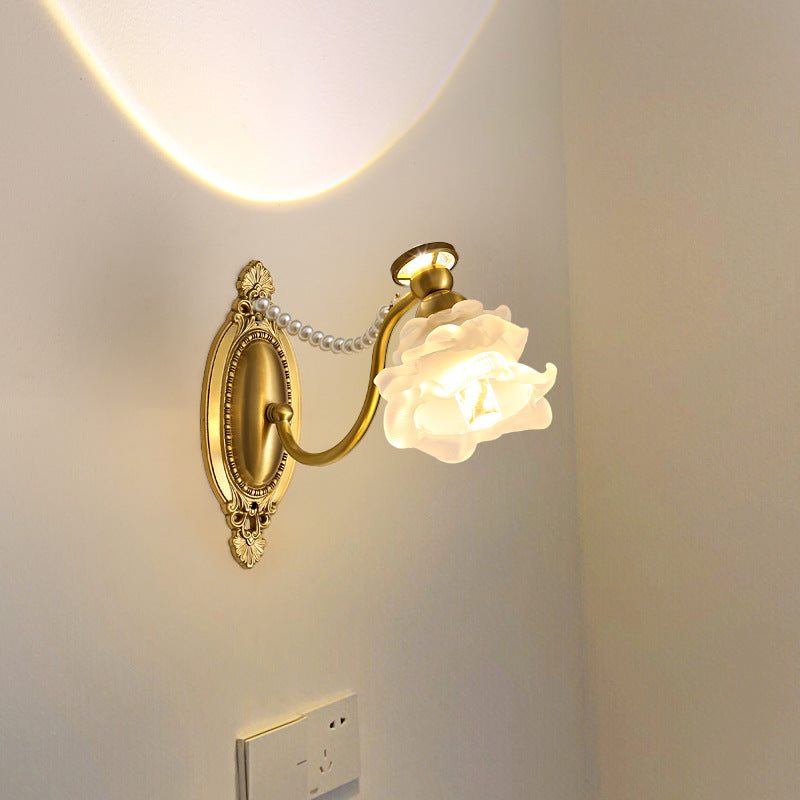 Glass Faux Pearl Brass Wall Lamp