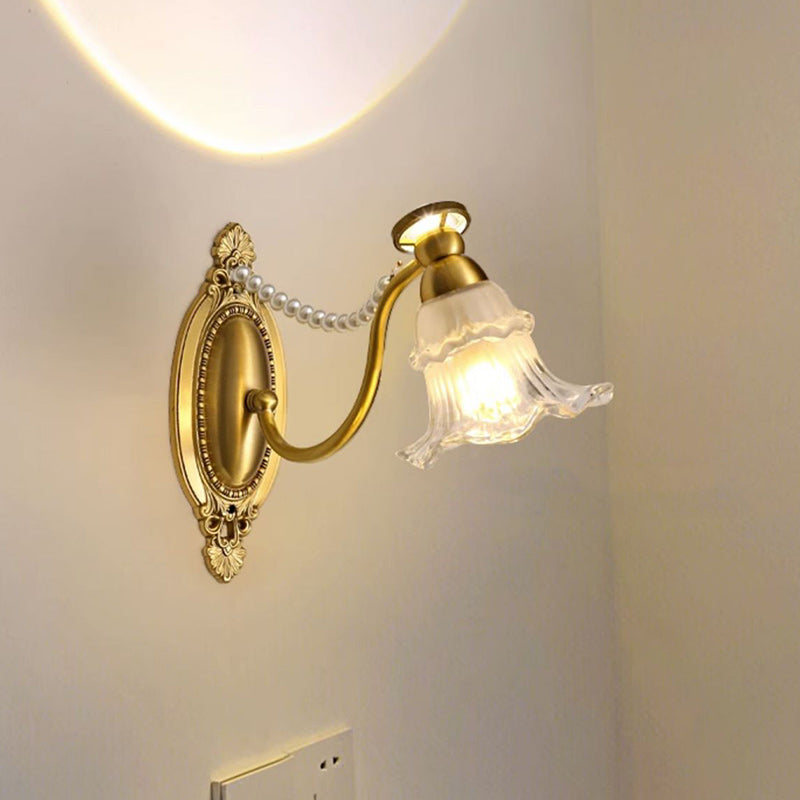 Glass Faux Pearl Brass Wall Lamp