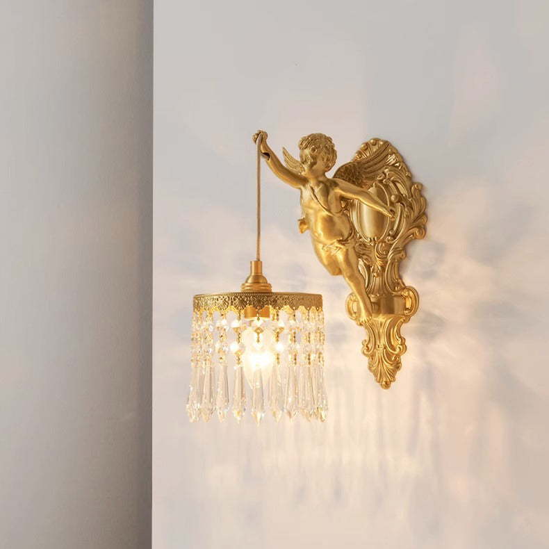 Crystal Copper Angel Pattern Wall Lamp