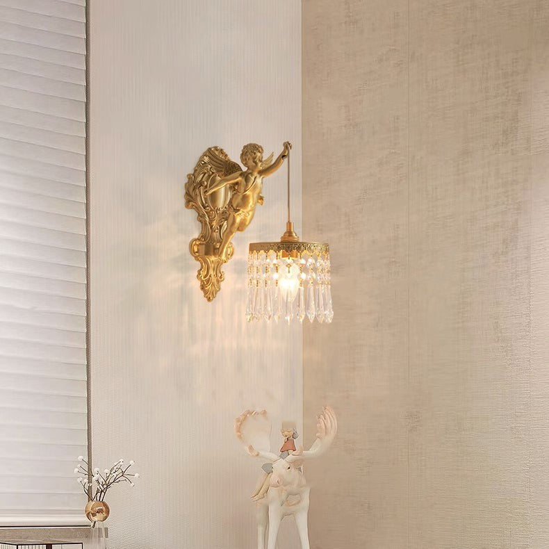 Crystal Copper Angel Pattern Wall Lamp