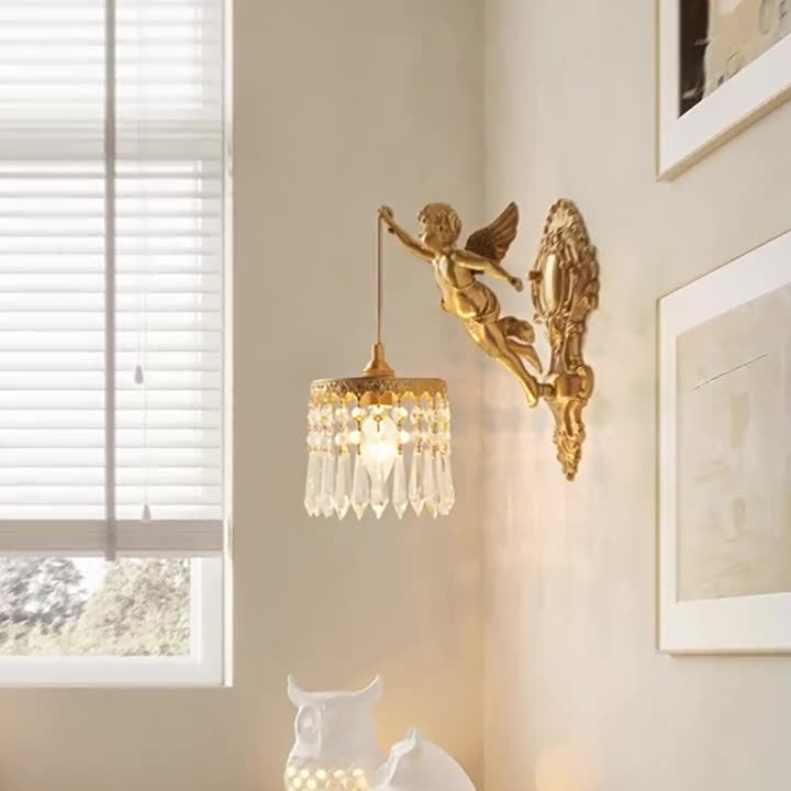 Crystal Copper Angel Pattern Wall Lamp