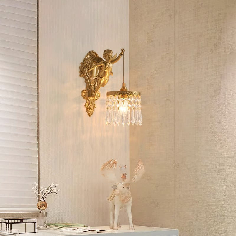 Crystal Copper Angel Pattern Wall Lamp