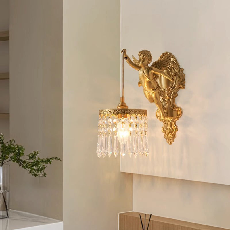 Crystal Copper Angel Pattern Wall Lamp
