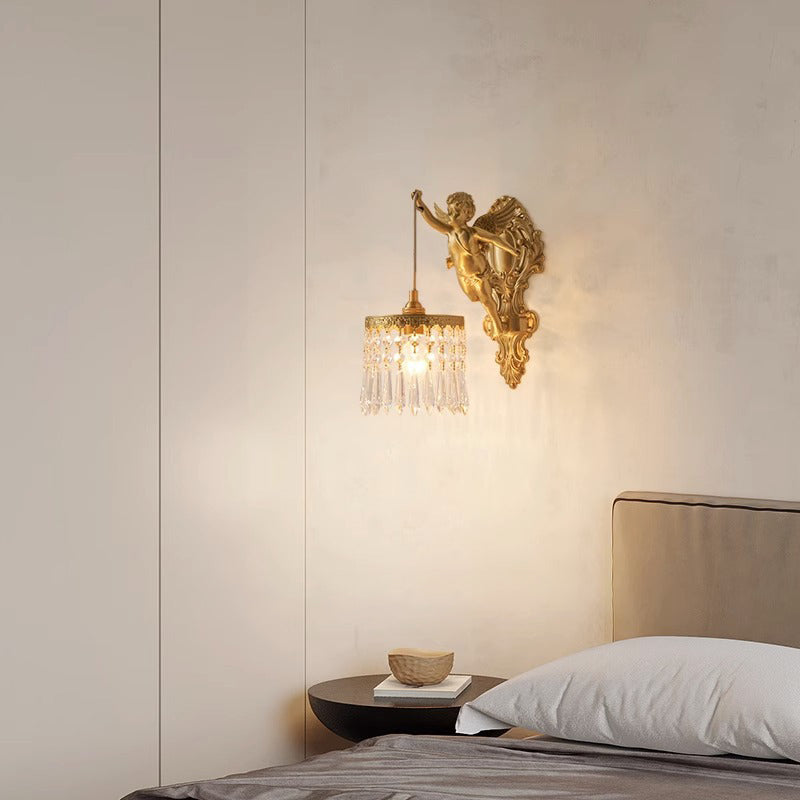 Crystal Copper Angel Pattern Wall Lamp