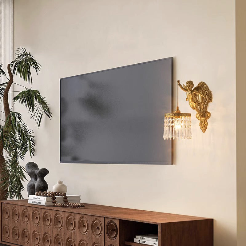 Crystal Copper Angel Pattern Wall Lamp