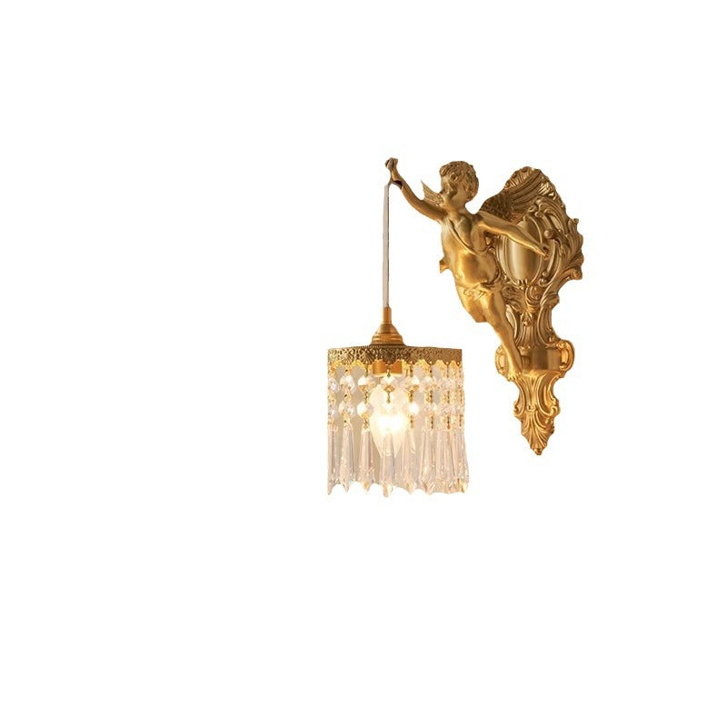 Crystal Copper Angel Pattern Wall Lamp