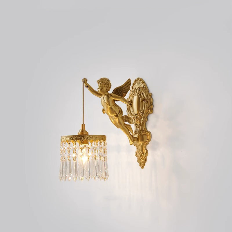 Crystal Copper Angel Pattern Wall Lamp