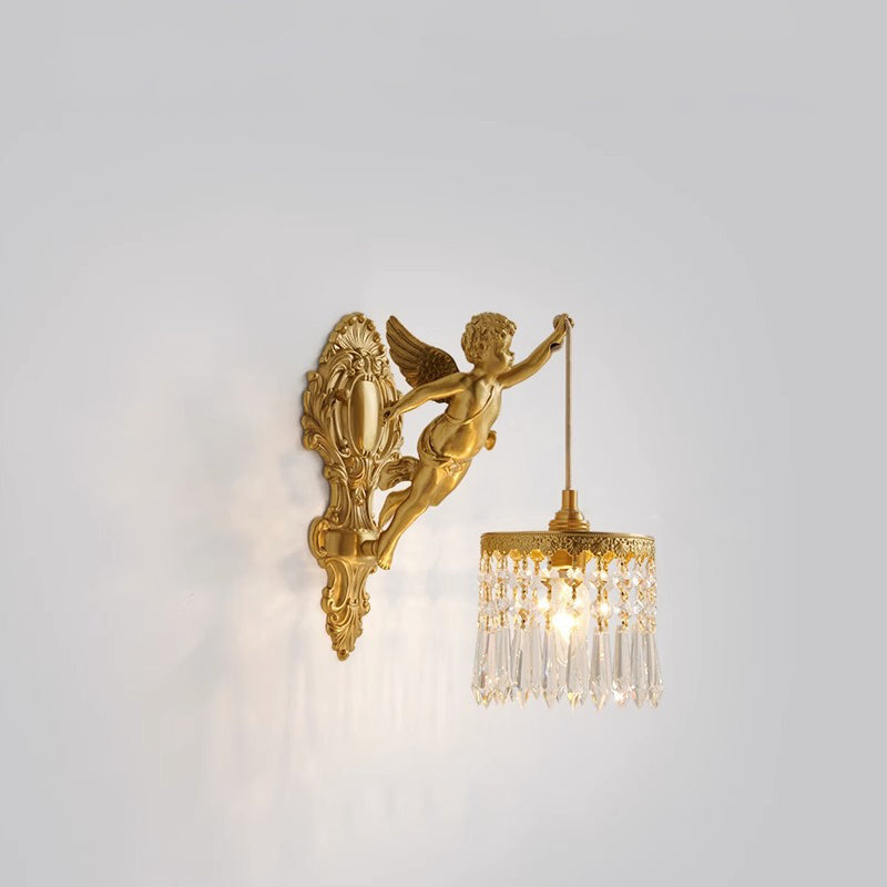 Crystal Copper Angel Pattern Wall Lamp