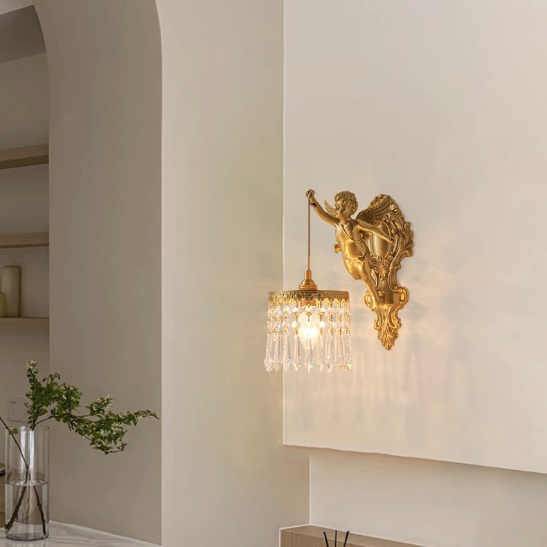 Crystal Copper Angel Pattern Wall Lamp