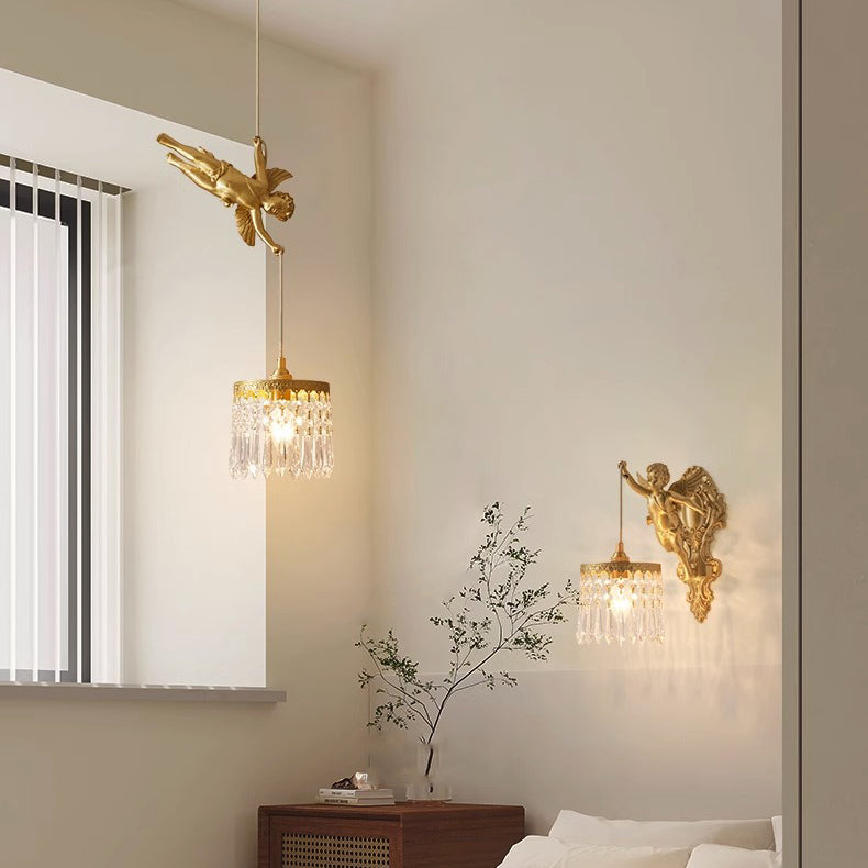 Crystal Copper Angel Pattern Wall Lamp