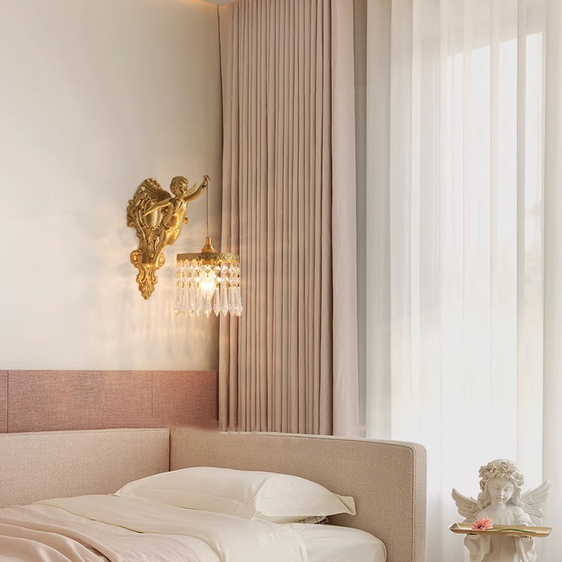 Crystal Copper Angel Pattern Wall Lamp