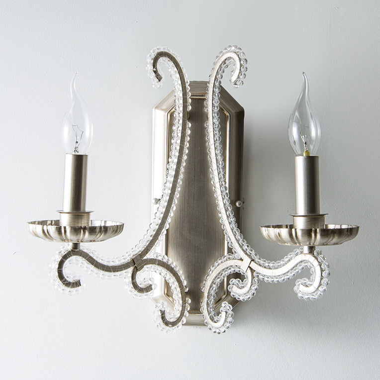 Farmhouse Crystal Iron Curved Wall Lamp
