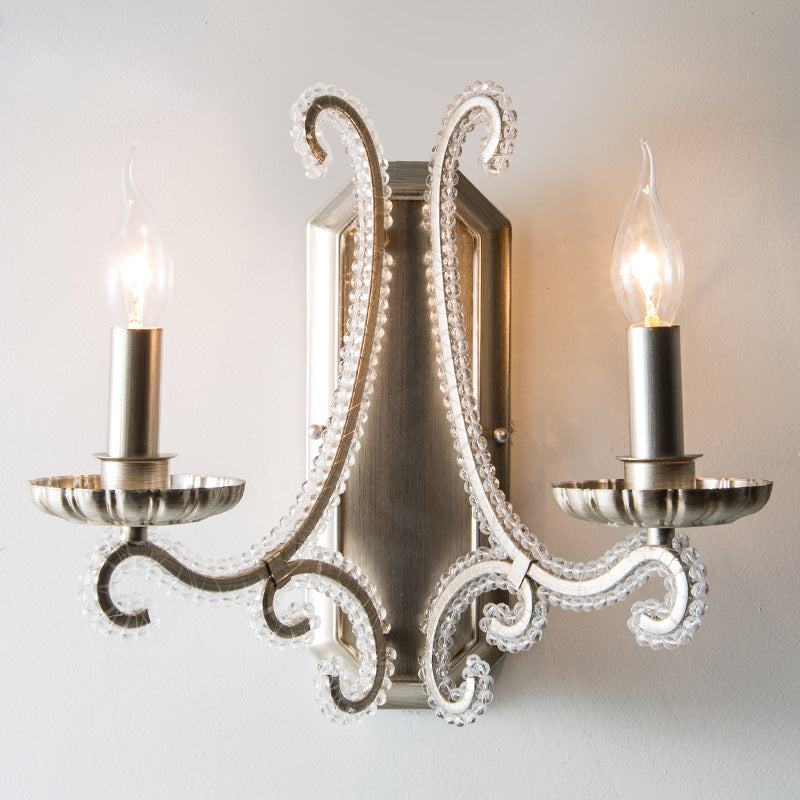 Farmhouse Crystal Iron Curved Wall Lamp