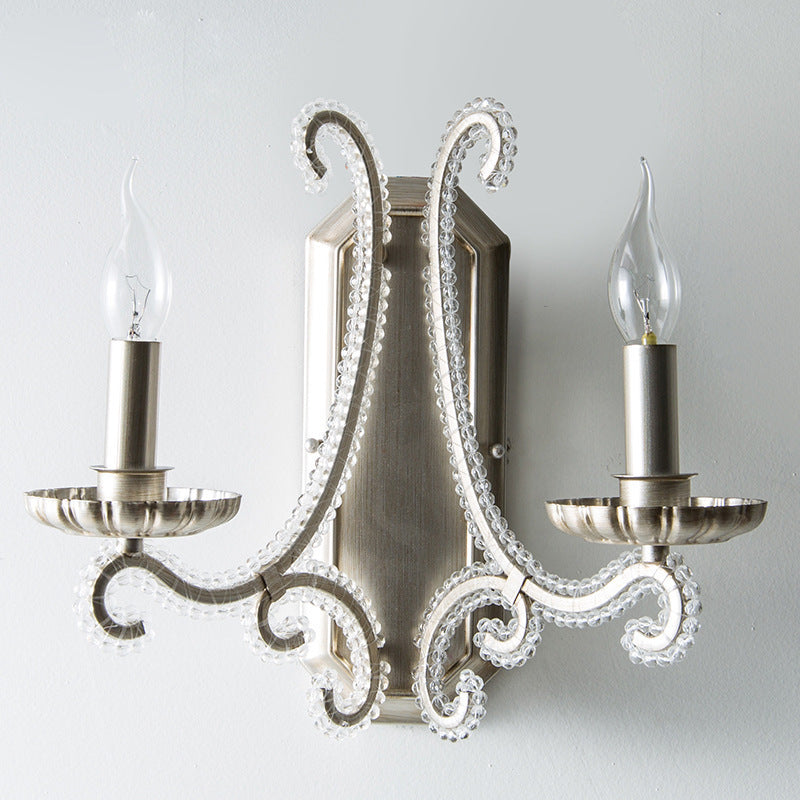 Farmhouse Crystal Iron Curved Wall Lamp