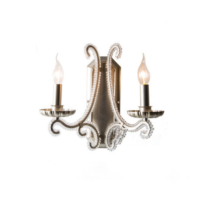 Farmhouse Crystal Iron Curved Wall Lamp