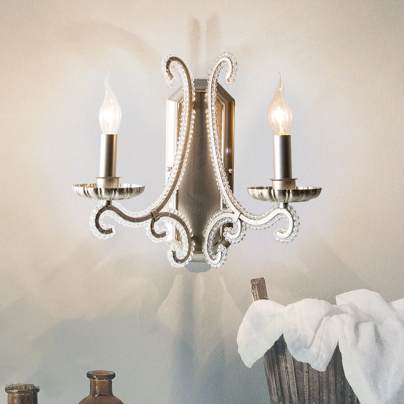 Farmhouse Crystal Iron Curved Wall Lamp