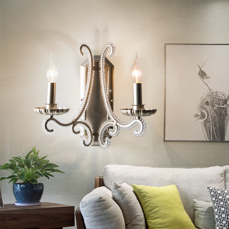 Farmhouse Crystal Iron Curved Wall Lamp