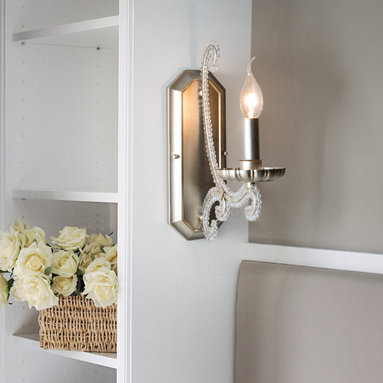 Farmhouse Crystal Iron Curved Wall Lamp