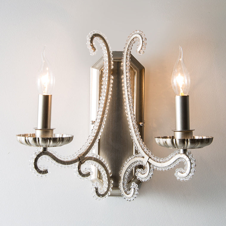 Farmhouse Crystal Iron Curved Wall Lamp