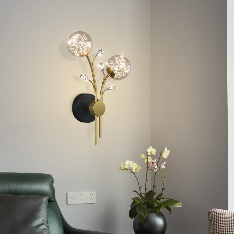 Glass Iron Branch Globe Wall Lamp