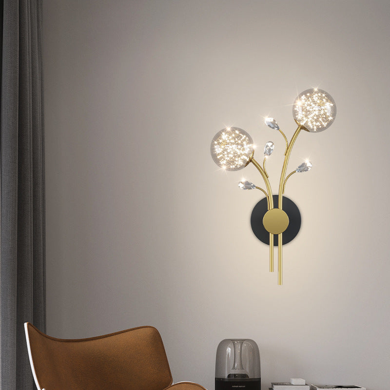 Glass Iron Branch Globe Wall Lamp