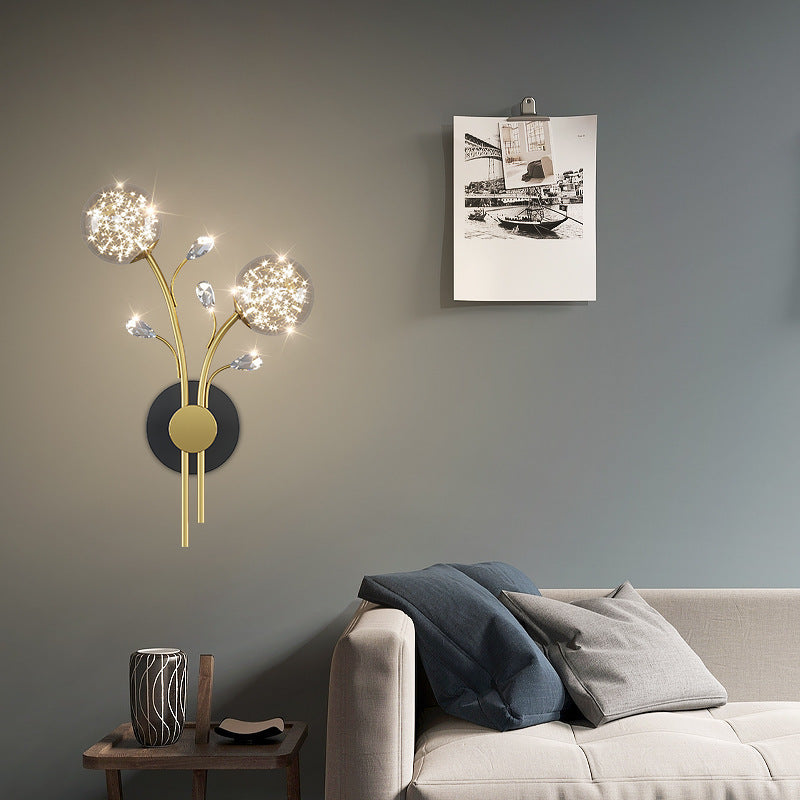 Glass Iron Branch Globe Wall Lamp