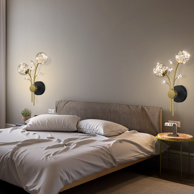 Glass Iron Branch Globe Wall Lamp