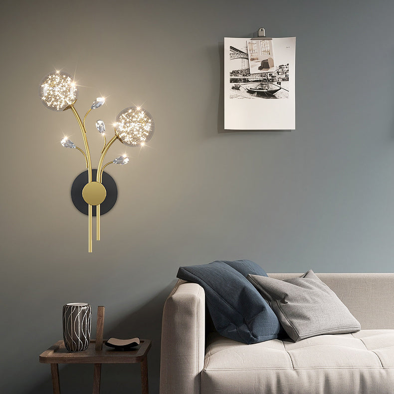 Glass Iron Branch Globe Wall Lamp