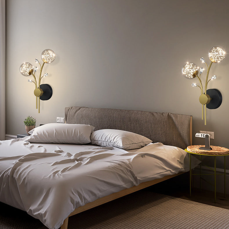 Glass Iron Branch Globe Wall Lamp