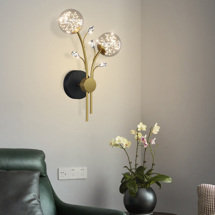 Glass Iron Branch Globe Wall Lamp