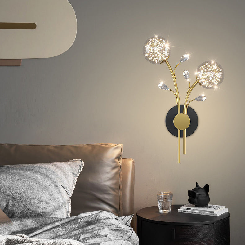 Glass Iron Branch Globe Wall Lamp